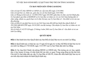 Quyết định 803/QĐ-UB Điều lệ Quỹ Bảo trợ trẻ em