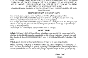 Quyết định 421/2003/QĐ-NHNN đầu tư mua sắm thiết bị vật tư nguyên phụ liệu giải pháp kỹ thuật phục vụ in đúc tiền của Ngân hàng NN QĐ 580/2002/QĐ-NHNN