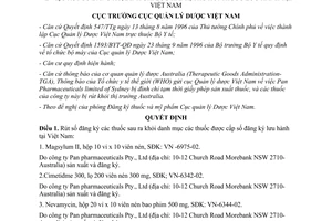 Quyết định 30/2003/QĐ-QLD rút số đăng ký đình chỉ lưu hành thu hồi thuốc