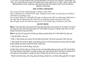 Quyết định 84/2003/QĐ-TTg thực hiện thí điểm khoán thu chi cho Đài truyền hình Việt Nam áp dụng trong năm 2003  sửa đổi Quyết định 87/2001/QĐ-TTg