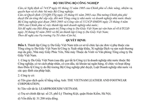 Quyết định 76/2003/QĐ-BCN lập Công ty Da Giầy Việt Nam