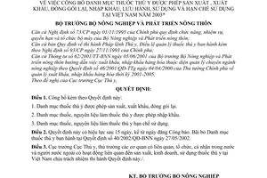 Quyết định 60/2003/QĐ-BNN danh mục thuốc thú y được phép sản xuất khẩu đóng gói lại nhập lưu hành hạn chế sử dụng tại Việt Nam năm 2003