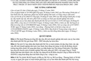 Quyết định 86/2003/QĐ-TTg  Đề án sắp xếp, đổi mới doanh nghiệp nhà nước thuộc Ủy ban nhân dân thành phố Hà Nội giai đoạn 2003-2005