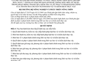 Quyết định 61/2003/QĐ-BNN hệ thống mẫu biểu sử dụng trong thanh tra kiểm tra xử phạt vi phạm hành chính của Thanh tra bảo vệ kiểm dịch thực vật