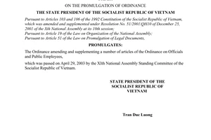 Order No. 11/2003/L-CTN of May 8, 2003, on the promulgation of ordinance