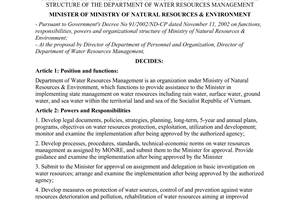 Decision No. 600/2003/QD-BTNMT of May 08, 2003, specifying mandates, responsibilities; powers and organizational structure of the Department of Water Resources Management.