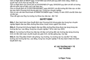 Quyết định 1553/2003/QĐ-BYT Chương trình khung giáo dục trung học chuyên nghiệp Ngành đào tạo Điều dưỡng Nha khoa