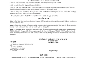 Quyết định 919/2003/QĐ-UB Quy chế phối hợp giải quyết người nước ngoài nhận con nuôi Ninh Bình