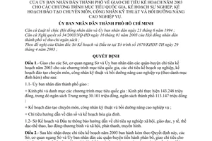 Quyết định 70/2003/QĐ-UB giao chỉ tiêu năm 2003 cho mục tiêu quốc gia kế hoạch sự nghiệp đào tạo chuyên môn công nhân kỹ thuật bồi dưỡng nghiệp vụ