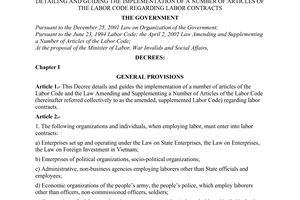 Decree No. 44/2003/ND-CP of May 9, 2003, detailing and guiding the implementation of a number of articles of the Labor code regarding labor contracts