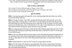 Quyết định 91/2003/QĐ-TTg áp dụng hạn ngạch thuế quan đối với hàng nhập khẩu tại Việt Nam