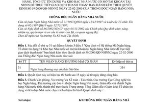 Quyết định 459/2003/QĐ-NHNN  Hệ thống mã Ngân hàng Tổ chức tín dụng Kho bạc Nhà nước mở tài khoản tại để giao dịch thanh toán QĐ 59/2000/QĐ-NHNN2