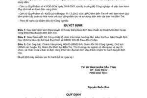 Quyết định 1259/2003/QĐ-UB tiêu chuẩn kỹ thuật đường dây hạ áp nông thôn Bến Tre