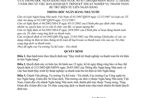 Quyết định 457/2003/QĐ-NHNN Quy trình kỹ thuật nghiệp vụ thanh toán bù trừ điện tử liên ngân hàng