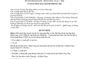 Quyết định 59/2003/QĐ-UBND phê duyệt quy hoạch chi tiết mở rộng phía BắcTây Bắc khu đô thị mới Đại Kim - Định Công, tỉ lệ 1: 2000