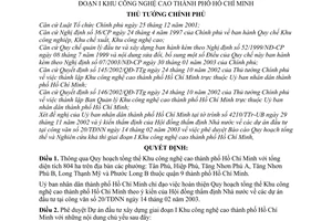 Quyết định 95/2003/QĐ-TTg Quy hoạch tổng thể  Dự án đầu tư xây dựng giai đoạn I Khu công nghệ cao thành phố Hồ Chí Minh