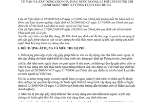 Thông tư 43/2003/TT-BTC thu, nộp và quản lý sử dụng lệ phí cấp giấy phép đầu tư và xây dựng nhà thầu nước ngoài, lệ phí cấo chứng chỉ hành nghề