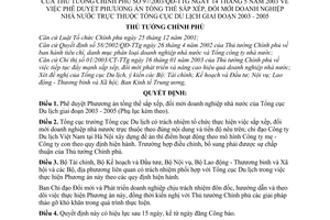 Quyết định 97/2003/QĐ-TTg phương án sắp xếp, đổi mới doanh nghiệp nhà nước thuộc Tổng cục Du lịch giai đoạn 2003-2005