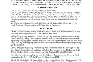 Quyết định 98/2003/QĐ-TTg phương án sắp xếp, đổi mới doanh nghiệp nhà nước thuộc Ngân hàng nhà nước Việt Nam giai đoạn 2003-2005