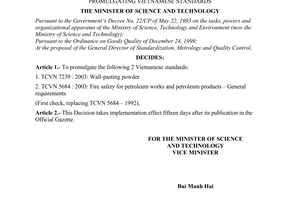 Decision No. 10/2003/QD-BKHCN of May 14, 2003, promulgating Vietnamese standards