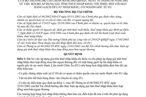 Quyết định 68/2003/QĐ-BTC bãi bỏ áp dụng giá tính thuế nhập khẩu tối thiểu đối với mặt hàng gạch ốp lát nhập khẩu nguồn gốc từ EU