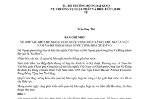 Bản ghi nhớ hợp tác giữa Bộ Ngoại giao Việt Nam Xu-Đăng 2003