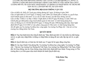 Quyết định 1378/2003/QĐ-BGTVT kiểm tra chất lượng mô tô, xe gắn máy nhập khẩu động cơ nhập khẩu sử dụng để sản xuất, lắp ráp mô tô, xe gắn máy