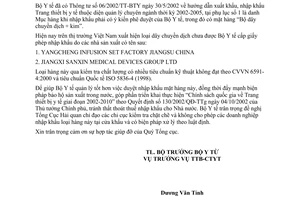 Công văn 5804/YT-TTB nhập khẩu mặt hàng dây chuyền dịch