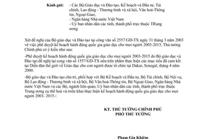 Công văn 872/CP-KG phê duyệt kế hoạch hành động quốc gia giáo dục cho mọi người