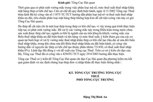 Công văn 2066 TCT/NV3  phân loại mã số, thuế suất thuế nhập khẩu thép không hợp kim dùng