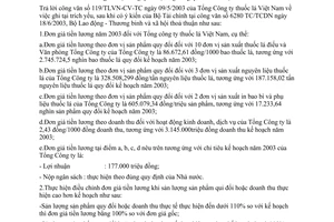 Công văn 2063/LĐTBXH-TL đơn giá tiền lương năm 2003 của Tổng Công ty Thuốc lá VN