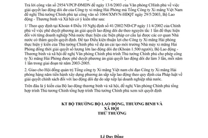 Công văn 2087/LĐTBXH-LĐVL tham gia ý kiến giải quyết lao động dôi dư của Công ty xi măng Hải Phòng