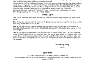 Quyết định 65/2003/QĐ-BNN định mức dự toán trong công tác xây dựng tu sửa đê, kè