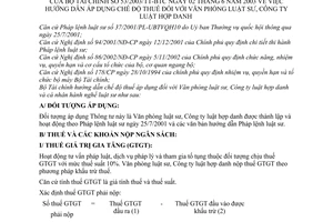 Thông tư 53/2003/TT-BTC hướng dẫn áp dụng chế độ thuế Văn phòng luật sư, Công ty luật hợp danh