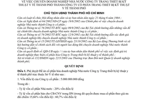 Quyết định 2080/2003/QĐ-UB chuyển Doanh nghiệp NN Công ty Trang thiết bị kỹ thuật y tế thành phố thành Công ty Cổ phần trang thiết bị kĩ thuật y tế