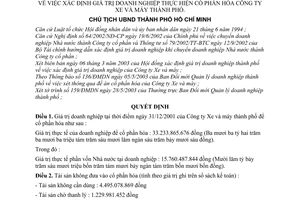 Quyết định 2077/2003/QĐ-UB xác định giá trị Doanh nghiệp cổ phần hóa Công ty Xe và máy thành phố