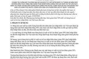 Thông tư liên tịch 54/2003/TTLT-BTC-BTM  hướng dẫn thực hiện giảm thuế nhập khẩu hàng hoá có xuất xứ từ Lào