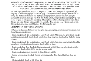 Thông tư 16/2003/TT-BLĐTBXH  hướng dẫn chế độ thời giờ làm việc, nghỉ ngơi lao động làm công việc thời vụ và gia công hàng xuất khẩu theo đơn đặt hàng
