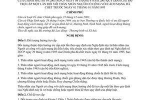Nghị định 59/2003/NĐ-CP chế độ trợ cấp một lần đối với thân nhân người có công với cách mạng đã chết trước ngày 1/1/1995