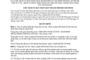 Quyết định 90/2003/QĐ-UB cho phép thành lập Trung tâm Tư vấn - Dịch vụ phát triển Kinh tế Chợ Lớn thuộc Ban Công tác người Hoa