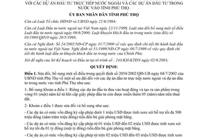 Quyết định 1654/2003/QĐ-UB bổ sung Quyết định ưu đãi đầu dự án đầu tư trực tiếp nước ngoài trong nước Phú Thọ