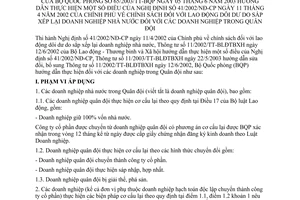 Thông tư 65/2003/TT-BQP chính sách lao động dôi dư do sắp xếp lại doanh nghiệp nhà nước, doanh nghiệp trong quân đội