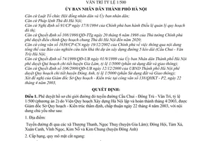 Quyết định 70/2003/QĐ-UB chỉ giới đường đỏ tuyến đường Cầu Chui - Đông Trù - Vân trì tỷ lệ 1/500