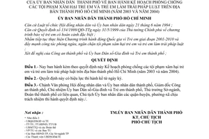 Quyết định 92/2003/QĐ-UB kế hoạch Phòng chống tội phạm xâm hại trẻ em làm trái pháp luật trên địa bàn thành phố Hồ Chí Minh năm 2003 2004