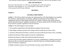Decree no. 60/2003/ND-CP of June 06, 2003, detailing and guiding the implementation of the state budget law