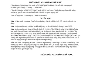 Quyết định 581/2003/QĐ-NHNN Quy chế dự trữ bắt buộc đối với tổ chức tín dụng