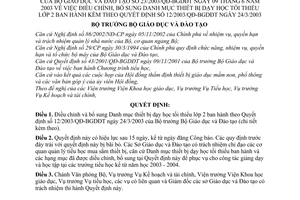 Quyết định 23/2003/QĐ-BGDĐT điều chỉnh Quyết định 12/2003/QĐ-BGD&ĐT danh mục thiết bị dạy học tối thiểu lớp 2