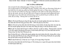 Quyết định 115/2003/QĐ-TTg phê duyệt Phương án tổng thể sắp xếp, đổi mới doanh nghiệp nhà nước thuộc ủy ban nhân dân tỉnh Hà Giang giai đoạn 2003-2005