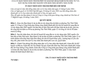 Quyết định 93/2003/QĐ-UB giao kế hoạch bổ sung đầu tư xây dựng năm 2003 nguồn vốn bán nhà sở hữu Nhà nước