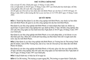 Quyết định 114/2003/QĐ-TTg thành lập Ban Quản lý khu công nghiệp tỉnh Bình Phước